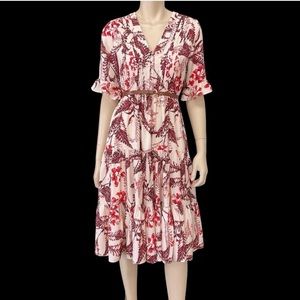 Floral Boho Peasant midi Dress w/ belt